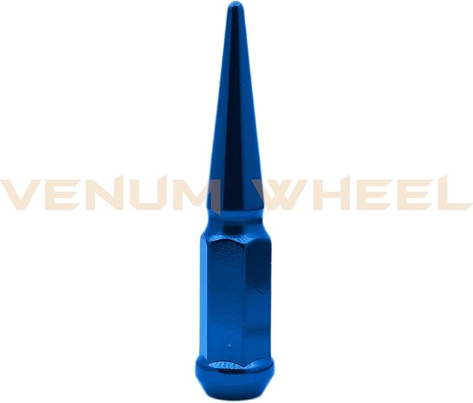 (6) Blue Spike Lug Nuts 12x1.5 Thread Pitch Fits Aftermarket Wheels Acorn Seat with Tall Socket for Removal 4.5" Solid Piece