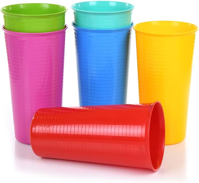 Mintra Home Reusable Plastic Cups 28 Ounce - 6pk (Assorted) for Party, Kids, Kitchen, Drinks, Lemonade, Juice, Soda, BPA Free, Dishwasher Safe, Poolside, Shatterproof, Heavy Duty, (7.125inH x 3.75inW)