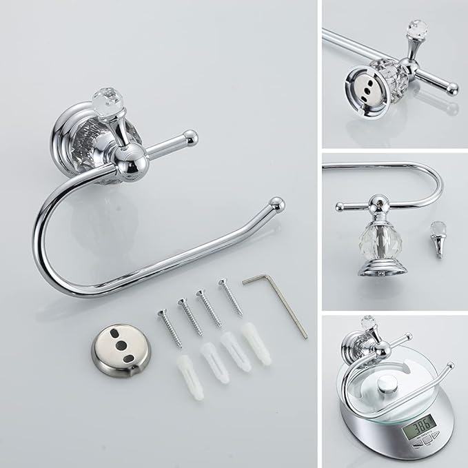WOLIBEER Crystal Bathroom Accessories, Chrome 24 Inch Towel Bar Set Polished Brass Toilet Paper Holder Towel Ring Coat Hooks Bathroom Hardware 4 Pieces Wall Mounted