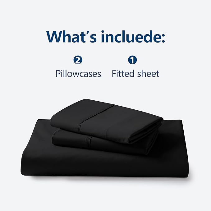 Zaizaihome 600 Thread Count Fitted Sheet Queen Size, 100 Egyptian Cotton, 3-Piece Set (1 Fitted Sheet, 2 Pillowcases), Sateen Weave, Ultra Soft Breathable,16" Deep Pocket Bed Sheet, Black