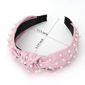 YISSION 1PC Pearl Knotted Headband for Women Non Slip Beaded Headband Wide Leather Headbands for women Jeweled Embellished Hairband Pink Head Band Hair Accessories for Women Girls
