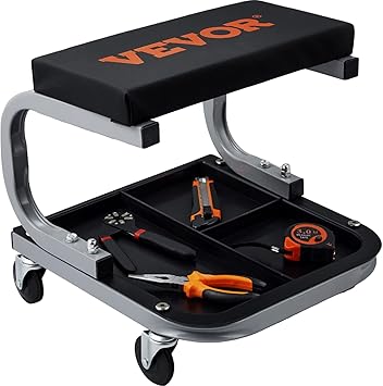 VEVOR Rolling Creeper GarageShop Seat, 250 LBS Capacity Padded Rolling Workshop Stool with Tool Tray Storage, Mechanic Stool for Garage, Shop, Auto Repair, Black