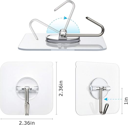 Adhesive Hooks, Removable Wall Hooks 13 LB Ceiling Hooks Transparent Seamless Hooks Waterproof and Oil Proof for Cabinet Kitchen Bathroom Ceiling Office Window 10 Pack