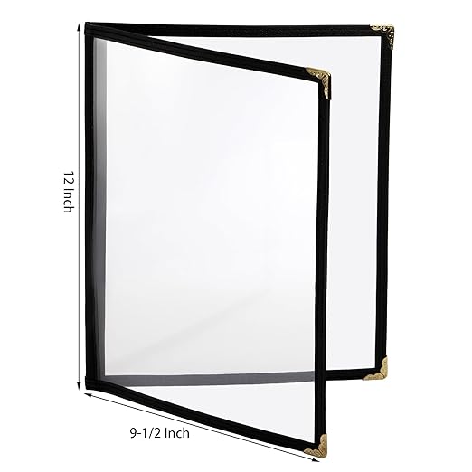 Nicunom 12 Pcak Restaurant Menu Covers, 8.5 X 11 Inch Menu Covers, 2 Page 4 View Transparent Menu Holders for Bar Cafe Restaurant, Double Stitched Edge