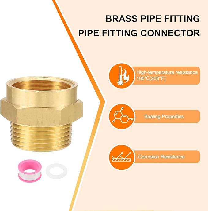 uxcell Brass Pipe Fitting, 1" G Female?o1" NPT Male Brass Hex Nipple Pipe Fitting Connector, 1" to 1" Female Pipe Fitting Adapter with PTFE and Gaskets, Gold Tone