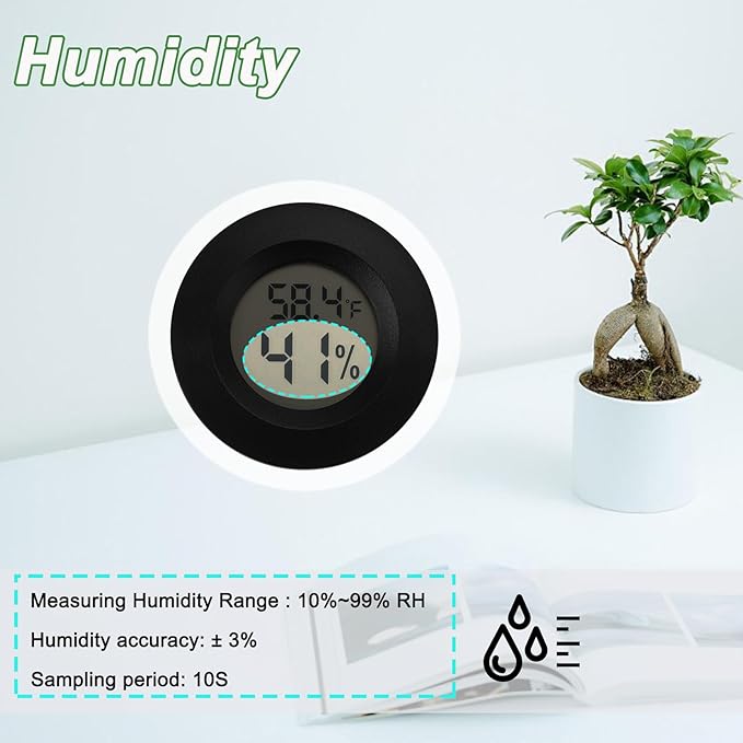 Mini Hygrometer Thermometer Digital Humidity Meter IndoorOutdoor Humidity Monitor Reptile Thermometer for Humidors Greenhouse Garden Cellar Fahrenheit(F) Celsius(C) 2 Pack