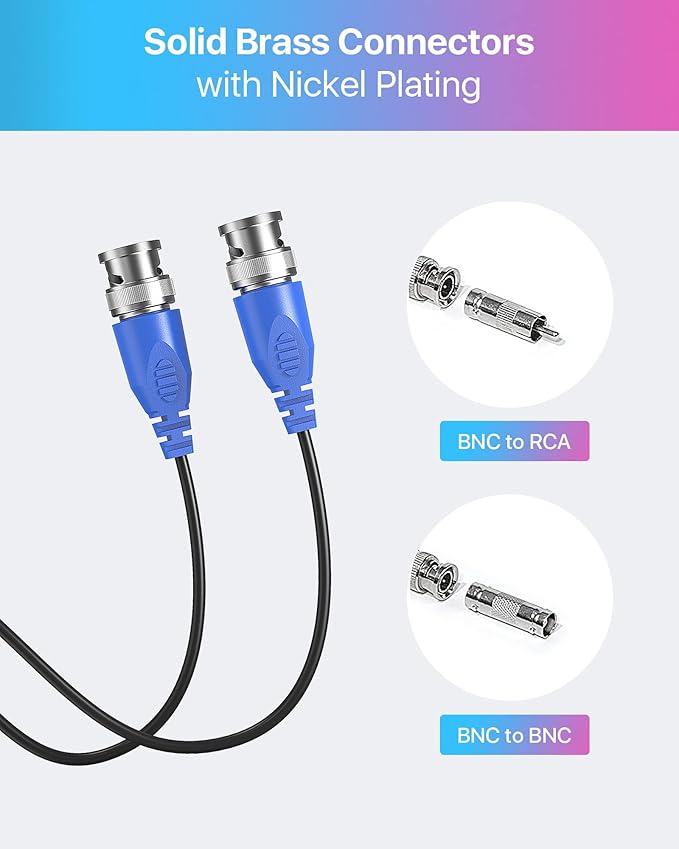 ZOSI 1 Pack 60ft 18m 2-in-1 Video Power Cable, BNC Extension CCTV Surveillance Camera Cables for 960H,720P,960P,1080P Video Security Systems (Included 1X BNC Connectors and 1X RCA Adapters)
