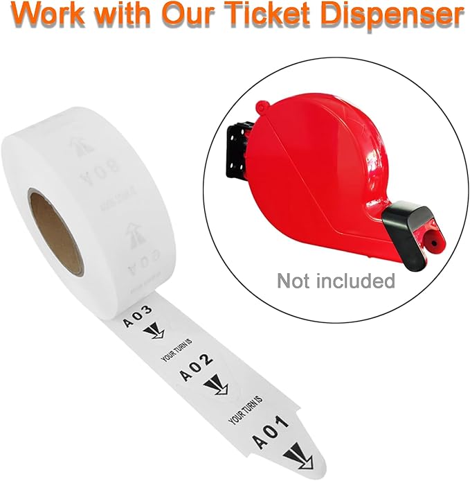 5 Rolls of 2-Digit Take-A-Number Tickets Turn O Matic Tickets Letter 3000 TicketsRoll for D80 Ticket Dispenser 6 Groups Queue Number from A01-E99 White (White-5 Roll)