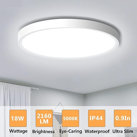 2PACK LED Flush Mount Ceiling Light Fixture, 9inch Modern LED Ceiling Light White 18W 5000K, Low Profile Slim Flat Surface Mount Ceiling Lights for Bedroom Kitchen Hallway Laundry Stairwell Basement