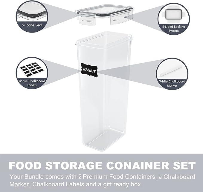 Pasta Containers, 2 Pk 2.8L Airtight Food Storage Containers, Spaghetti Containers for Pantry Organization and Storage, Kitchen Storage Containers for Noodles, Plastic Canisters with Durable Lids