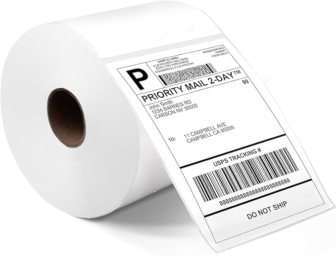 4" x 6" Thermal Direct Shipping Label, Pack of 500 Per Roll Labels - Perforated and Strong Adhesive (Commercial Grade) (Roll 500 Labels)