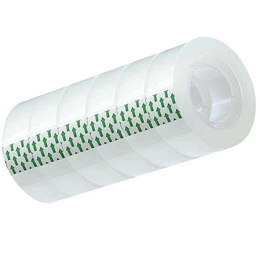12 Pack Transparent Tape Clear Tape Refills Rolls Each Roll 3/4 x 1000 Inches, 1 inch Core, for Office, Home, School