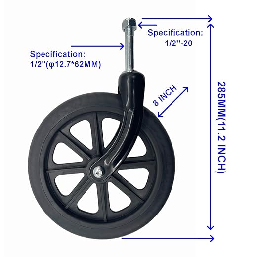 Wheelchair Accessories Caster Assembly with Steel Front Fork,Suitable for Installing 8 Inch Solid Casters.Widely Used in Most Manual Wheelchairs Black(1 Ea)