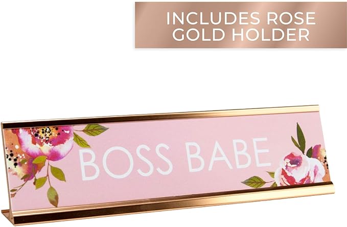 Boss Babe Desk Plate 2" x 8" Chic Pink Floral Office Desk SignCubicle Name Plate Coworker PresentMade In The USA