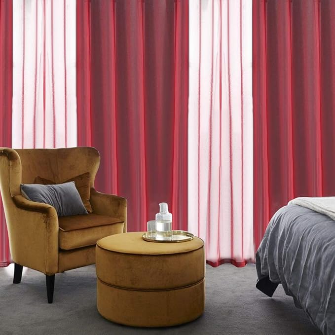 MIULEE 2 Panels Burgundy Red Semi Sheer Window Curtains Elegant Christmas Decor Grommet Top Voile Drapes Window Treatment Linen Textured Panels for Bedroom Living Room (54X84 inch Length)
