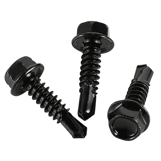10 x 1" Hex Washer Head Self Drilling Screws, 410 Stainless Steel Self Tapping Sheet Metal Tek Screws, Black Oxide, 100 PCS