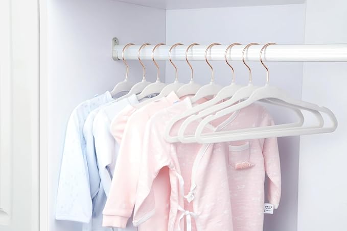ManGotree Baby Velvet Hangers with 360° Swivel Rose Gold Hook, 11" Non-Slip Toddler Hanger, Ultra Thin Space Saving Infant Hangers for Kids Clothes, 15 Pack (White)