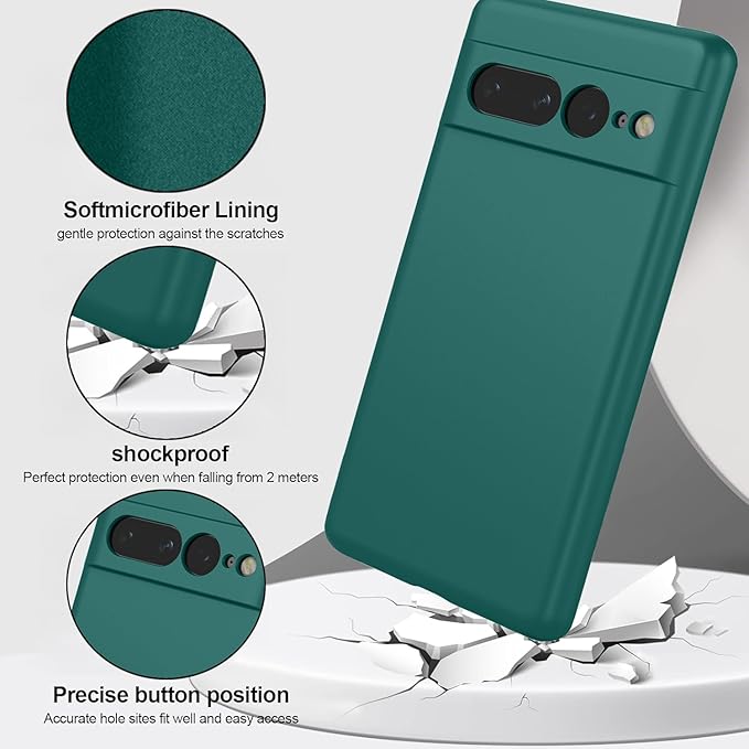 for Google Pixel 7 Pro 5G Case, Ultra Thin Fit Liquid Silicone Soft Rubber Anti-Bump, Anti-Scratch, Shockproof Protective Case with Microfiber Lining for Google Pixel 7 Pro 5G, Dark Green