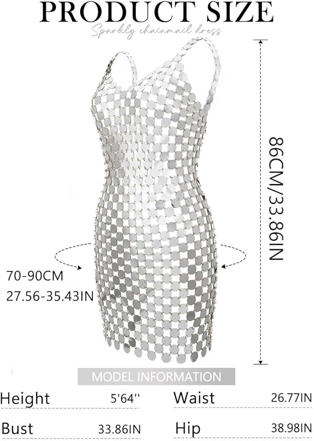 GORAIS Sparkly Sequin Chainmail Dress Dots Dance Mini Dresses Nightclub Bikini Body Chain Dress for Women