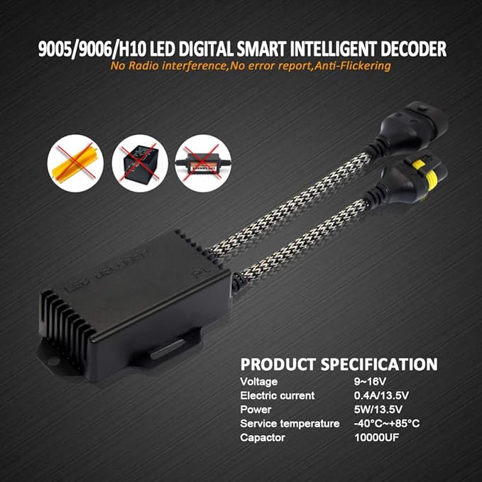 D-Lumina 90059006H10HB4 LED Canbus Decoder Anti Flicker Harness, Resistor Decoders Error Free, Computer Warning Canceller Capacitor, Pack of 2