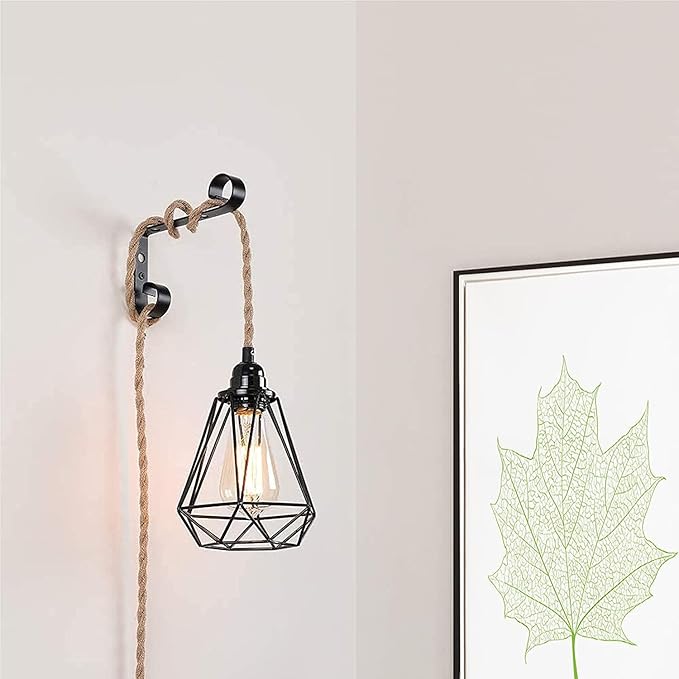Simple Deluxe 15FT Pendant Light Cord, Suitable E26 Socket with Switch, Twisted Hemp Rope Plug in Hanging Light Kit, for Industrial Retro DIY Decoration