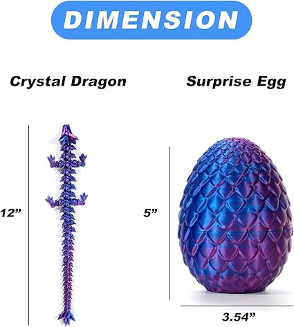 3D Printed Dragon in Egg, Full Articulated Dragon Crystal Dragon with Dragon Egg, Home Office Decor Executive Desk Toys, Adults Fidget Toys for AutismADHD (Laser Green, 12")