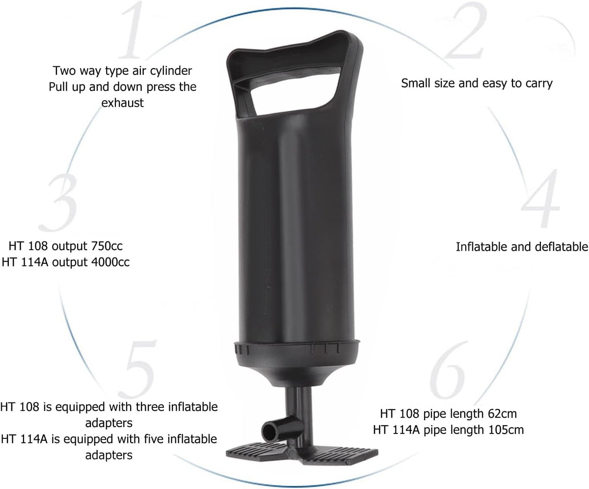 Hand Pulled Air Pump Manual Inflator Portable Fast Inflation Pump for Rubber Boats Air Mattresses Pool Rafts Durable ABS Plastic Construction with Hose and Nozzles (Small 750CC)