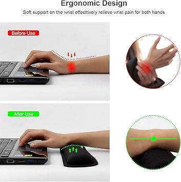 VECUU Keyboard Wrist Rest, Pad with Ergonomic Raised Memory Foam for Easy Typing Pain Relief, Anti-Slip Wrist Support Suit for Computer, Laptop, Office, PC Gaming (Black)