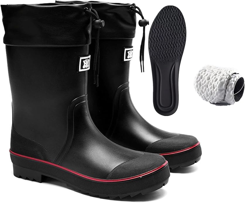 Mens Rain Boots Water boots Waterproof PVC Rubber Boots Outdoor Mud Boots,Comfort Lightweight Mid-Calf Gardening Fishing Shoes for Yard Farm Work