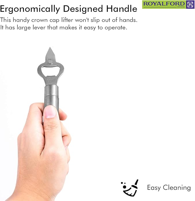 Stainless Steel Bottle Opener Opener with forked Church Key and Crown Cork Ideal for opening Bottles and Piercing Cans Ergonomically Designed Handle with Hanging Loop Stylish Design