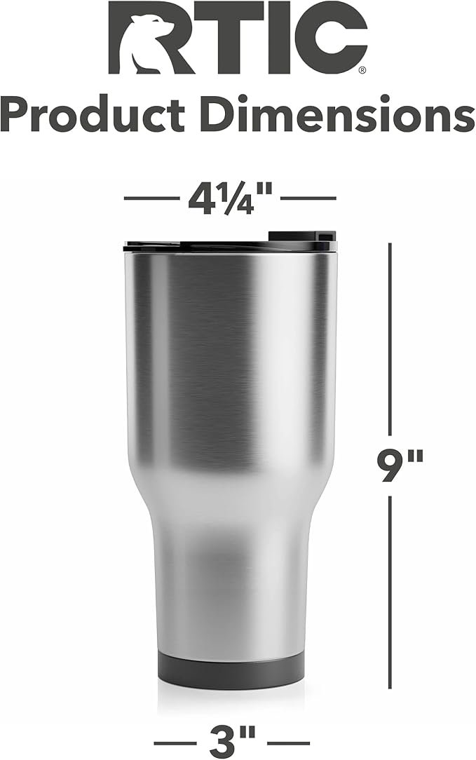 RTIC 40 oz Insulated Tumbler Stainless Steel Coffee Travel Mug with Lid, Spill Proof, Hot Beverage and Cold, Portable Thermal Cup for Car, Camping