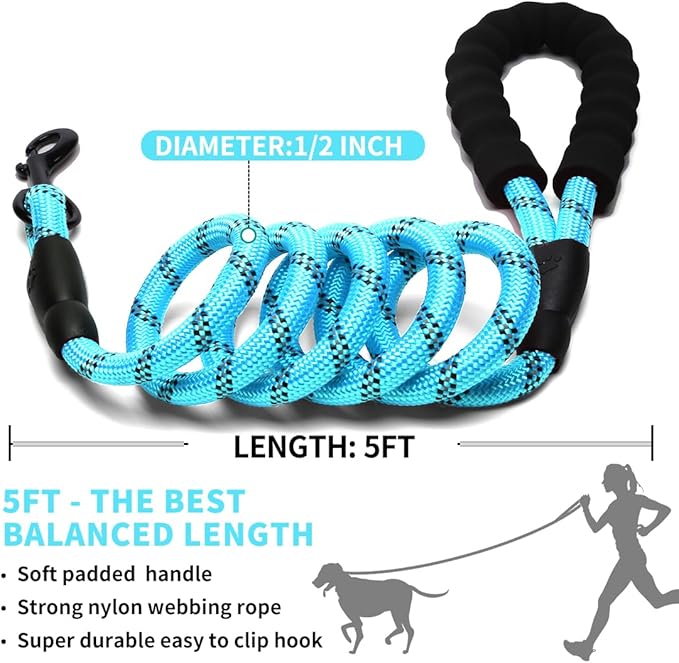 COOYOO Dog Leash 56 FT with Comfortable Padded Handle and Highly Reflective Threads for Small Medium and Large Dogs