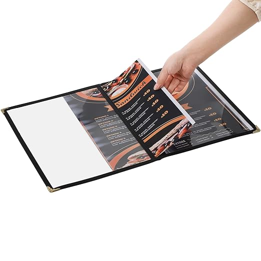 Nicunom 12 Pcak Restaurant Menu Covers, 8.5 X 11 Inch Menu Covers, 2 Page 4 View Transparent Menu Holders for Bar Cafe Restaurant, Double Stitched Edge