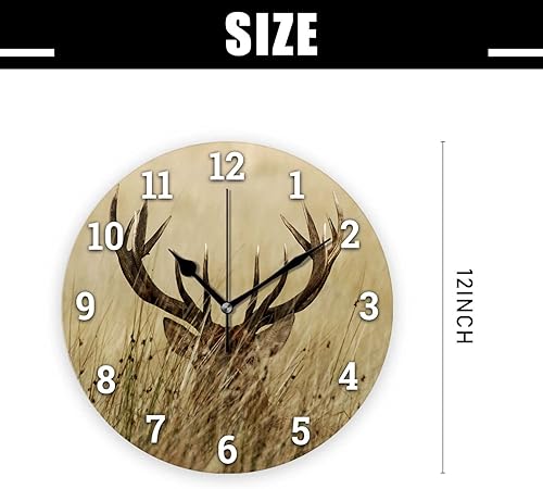 Battery Operated Wall Clocks 12 Inch,Deer in Wild,Silent Home Decor for Bathroom,Living Room,Bedroom