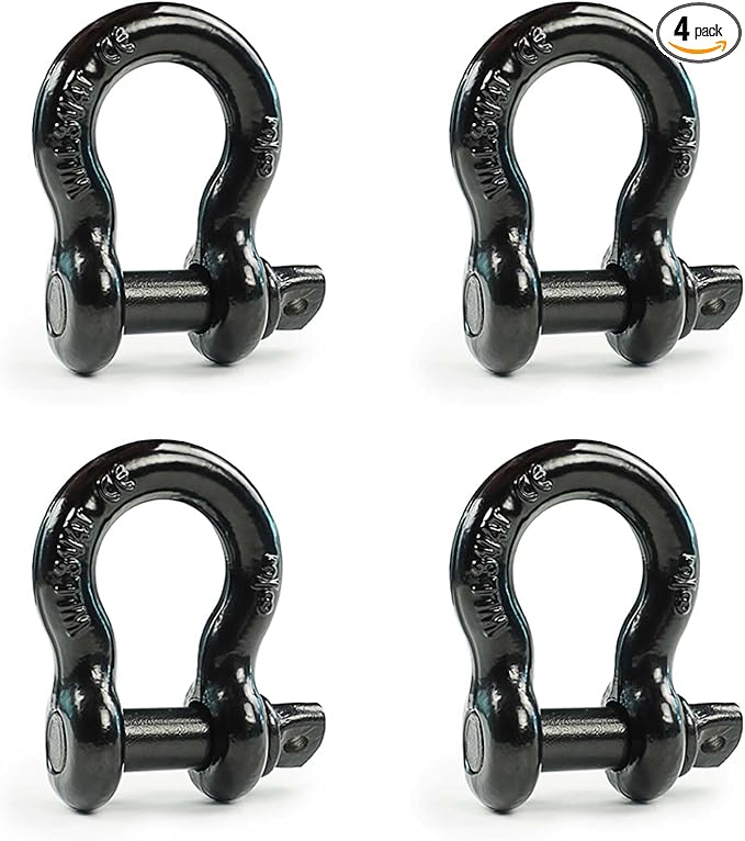 58" D Ring Shackles, Heavy Duty D-Ring Shackle with Screw Pin Clevis, for Most Vehicles with D-Ring Mounts Such as Jeeps, ATV's, Trucks, Trailers (4 Pack)