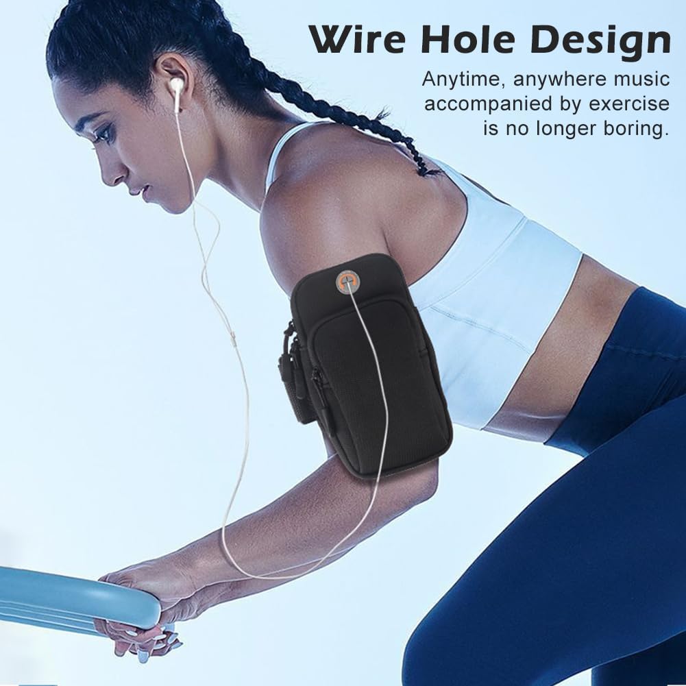 Phone Holder for Running, Walking, Workout, Under 7 in Armband Smartphone Holder, Phone Pouch Cards Keys Wallet, Gym Sports Arm Bands Sleeve Fit Women Men(Color:Black