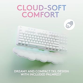 Logitech G715 Wireless Mechanical Gaming Keyboard with LIGHTSYNC RGB, LIGHTSPEED, Clicky Switches (GX Blue), and Keyboard Palm Rest, PCMac Compatible - White Mist