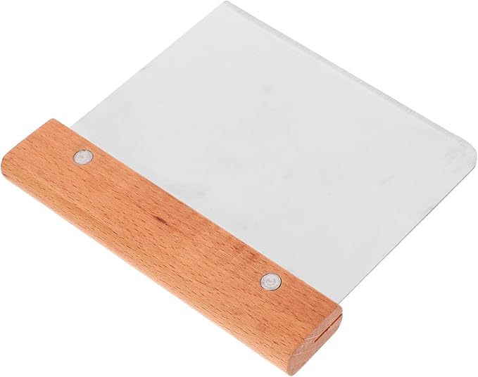 Beech Flour Cut Bench Scraper Stainless Steel Dough Scrapers Cake Smoother Pastry Scraper for Baking Food Scraper with Handle Cream Scraper Stainless Steel Pastry Scraper
