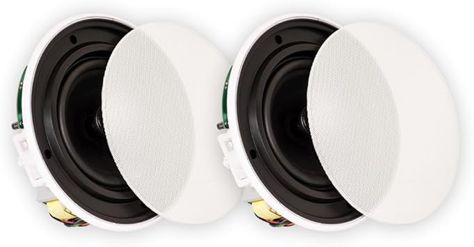Theater Solutions TSQ670 In Ceiling 70 Volt 6.5" Speakers Quick Install Pair , White