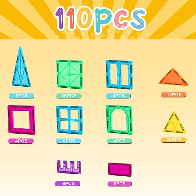 FNJO Magnetic Tiles, 95PCS Magnet Building Set, Magnetic Building Blocks,Construction STEM Learning and Playing Toys for Kids, Montessori Toy for Preschool Boys Girls Toddlers Classroom Must-Haves