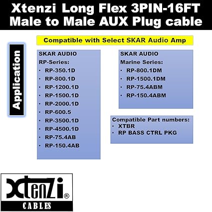 3Pin Jack Flex Cable Wire Accessory for Bass Remote Knob Compatible with SKAR Audio RP and Marine Series Amplifiers (15 Feet)