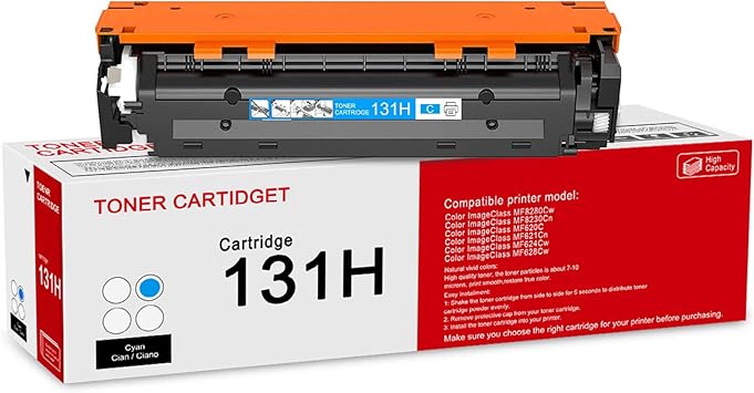 1 Pack 131H Cyan Toner Cartridge: Compatible 131H CRG131H Toner Cartridge Remanufactured Replacement for Canon Color Image Class MF8280Cw MF8230Cn MF620C Printer