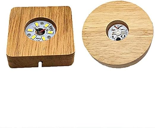 2Pcs 4" Wood LED Display Base, Multicolor Round Display Base Stand +Square Warm Colr Wooden Lighted Display Base for Crystal Glass Resin Art