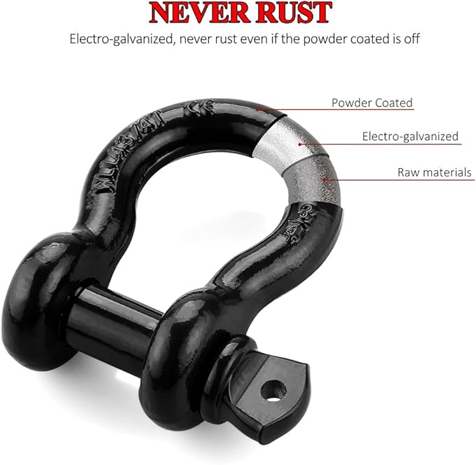 Shackles 34" (2 Pack) LIBERRWAY 57,000 lbs Break Strength with 78'' Pin D Ring Shackle Rugged Off Road Shackles Heavy Duty D Ring for Vehicle Recovery, Black