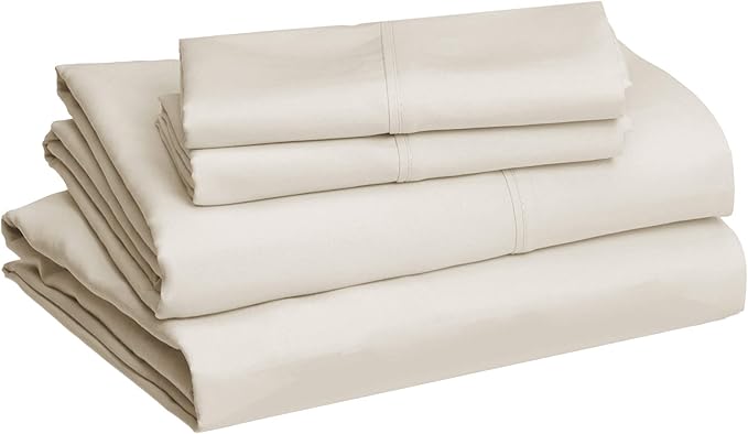 Basics Lightweight Super Soft, Breathable Easy Care Microfiber 4 Piece Bed Sheet Set with 14-Inch Deep Pockets, Queen, Beige, Solid