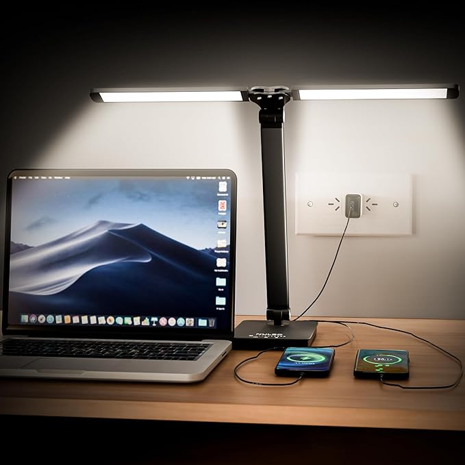 NUNET LED Desk Lamps for Home Office,Piano Lamp for Upright Piano,Rotatable Aluminum Desk Lamps with USB Charging Port,Eye-Caring Reading Light (Glossy Black)