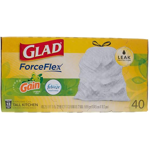 Gain Glad 13 gal. Trash Bags Drawstring 40 pk