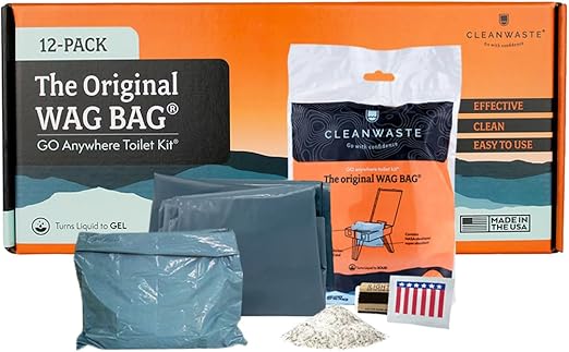 Cleanwaste Original WAG Bag Portable Toilet (5 Pack) - Go Anywhere Kit For Camping, Boating, Travel - NASA Gelling Powder for Poop/Pee