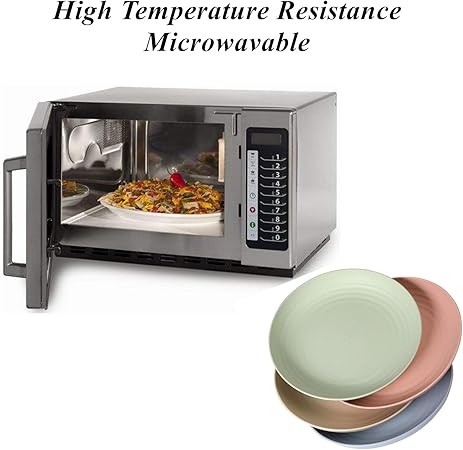 Wheat Straw Plates Lightweight Unbreakable Dinner Dishes Plates Set Dishwasher Microwave Safe (Large 4 Pack 8')