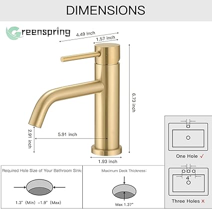 Brushed Gold Bathroom Faucet for Sink 1 Hole Single Handle Modern Bathroom Sink Faucet Lavatory Commercial Bath Vanity Tap with Pop Up Drain